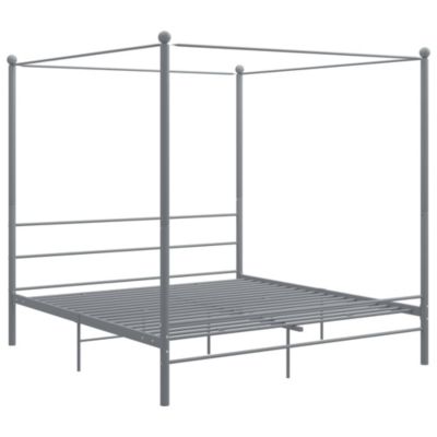 Lit double, Lit adulte, Cadre de lit à baldaquin sans matelas gris métal 200x200 cm