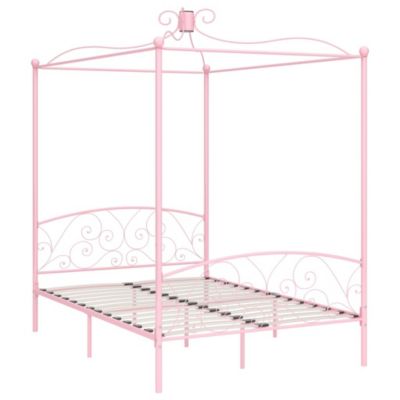 Lit double, Lit adulte, Cadre de lit à baldaquin sans matelas rose métal 140x200 cm
