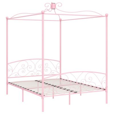 Lit double, Lit adulte, Cadre de lit à baldaquin sans matelas rose métal 160x200 cm