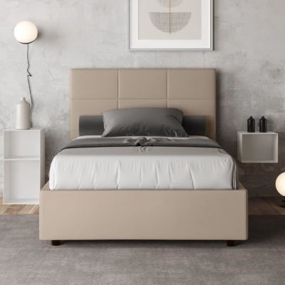 Lit double - Mika - 140x210 - Sommier taupe - Gris - Blanc