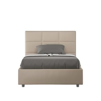 Lit double - Mika - 140x210 - Sommier taupe - Gris - Blanc