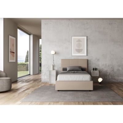 Lit double - Mika - 140x210 - Sommier taupe - Gris - Blanc
