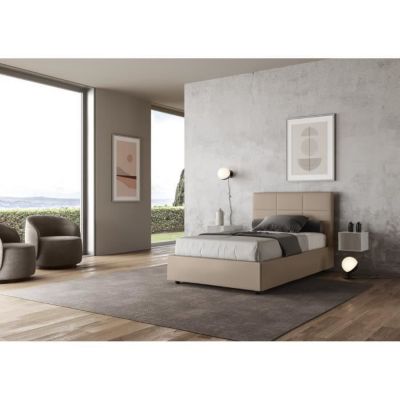 Lit double - Mika - 140x210 - Sommier taupe - Gris - Blanc