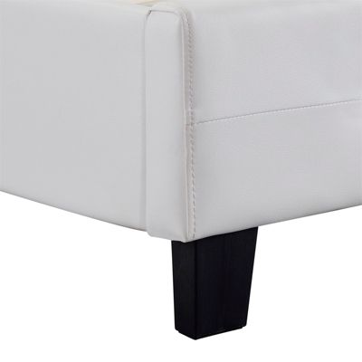 Lit double pour adulte JOSY avec sommier 140x190 cm 2 places, tête et pied de lit capitonnés avec strass, en synthétique blanc