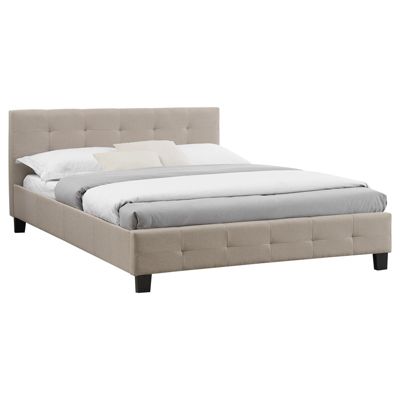 Lit double pour adulte MATHIEU avec sommier 140x190 cm 2 places / 2 personnes, tête et pied de lit capitonnés, en tissu beige