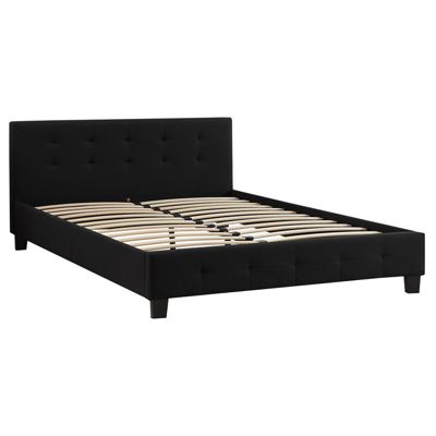 Lit double pour adulte MATHIEU avec sommier 140x190 cm 2 places / 2 personnes, tête et pied de lit capitonnés, en tissu noir