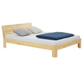 Lit double pour adulte THOMAS couchage 140 x 190 cm avec tête de lit, 2 places pour 2 personnes, en pin massif au vernis naturel