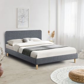 Lit double scandinave BALTA avec tête de lit et sommier 140 x 190 cm tissu gris anthracite