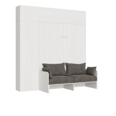 Lit Double Sofà Kentaro Frêne Blanc Avec Colonne Meuble Haut Meuble Au Dessus De La Colonne