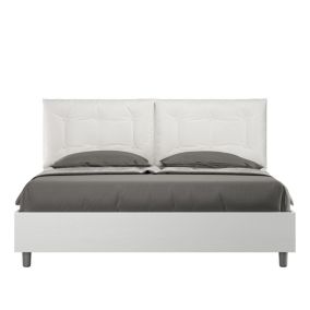 Lit Egos Annalisa avec sommier 160x190 et coussins en simili cuir blanc