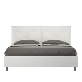 Lit Egos Appia avec sommier 160x190 et coussins en simili cuir blanc