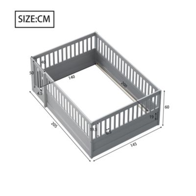 Lit enfant 140x200 cm - Lit en Bois avec Barrière et Porte, Protection Sécurisée MDF et Pin, Gris, Sans Matelas