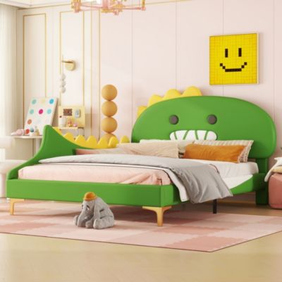 Lit Enfant 140x200cm, Lit Dinosaure en PU, Vert