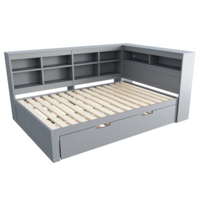 Lit Enfant 140x200cm, Lit Gigogne Avec Port USB Et Multiples Rangements, Lit Multifonctionnel,gris
