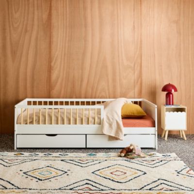 Lit enfant 90 x 190 cm pin naturel avec sommier et tiroirs blanc - Elio