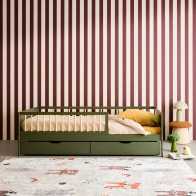 Lit enfant 90 x 190 cm pin naturel avec sommier et tiroirs vert - Elio