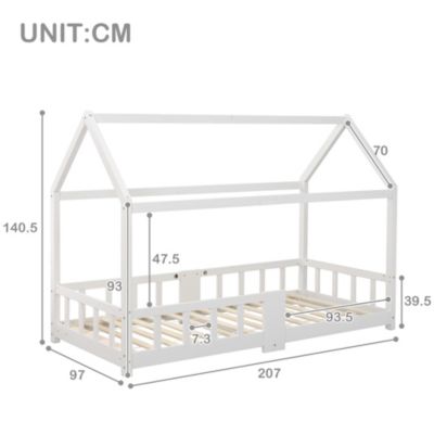 Lit enfant 90 x 200 cm - Lit Cabane avec Tablette et Tableau - Bois de Pin - Sans Matelas - Blanc