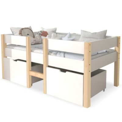 Lit enfant 90 x 200 cm, tiroirs, pin massif, blanc Blackcolors