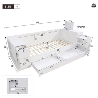Lit enfant 90x190 cm en MDF blanc avec tiroirs et rangement
