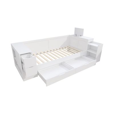 Lit enfant 90x190 cm en MDF blanc avec tiroirs et rangement
