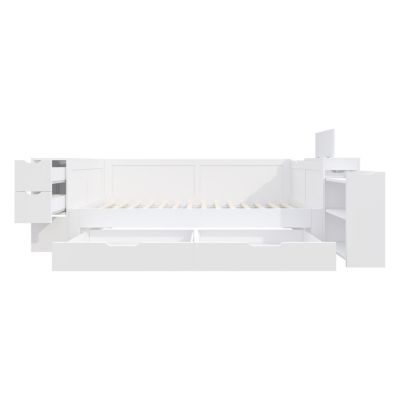 Lit enfant 90x190 cm en MDF blanc avec tiroirs et rangement