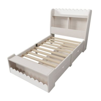 Lit Enfant 90x190cm 2 Tiroirs Étagère Banc Blanc Blackcolors