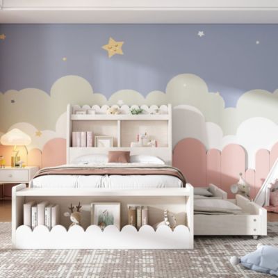 Lit Enfant 90x190cm 2 Tiroirs Étagère Banc Blanc Blackcolors