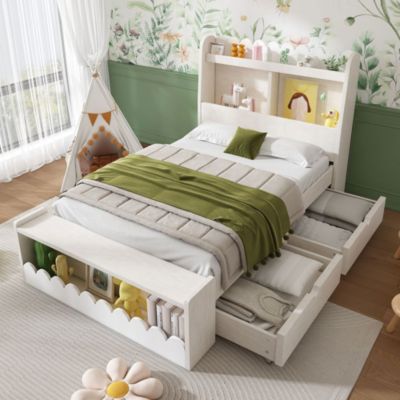 Lit Enfant 90x190cm 2 Tiroirs Étagère Banc Blanc Blackcolors