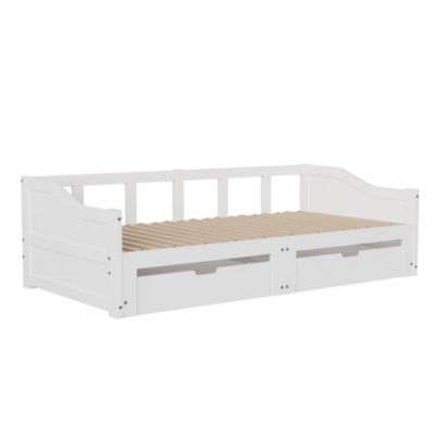 Lit Enfant 90x200 Cm Avec 2 Tiroirs, Lit Gigogne 90x200 /180x200, Sommier à Lattes, Blanc