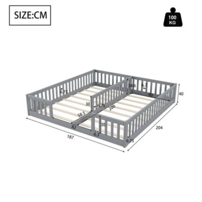 Lit enfant 90x200 cm en pin gris avec barrière de sécurité et sommier à lattes