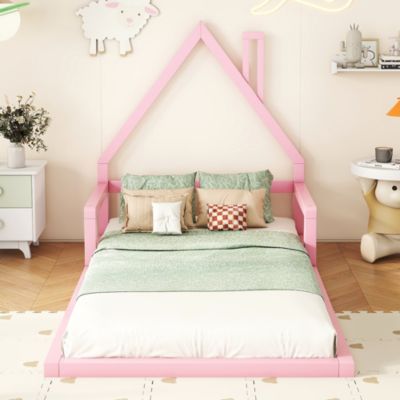 Lit enfant 90x200 cm en pin rose forme maison