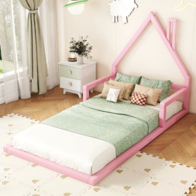 Lit enfant 90x200 cm en pin rose forme maison