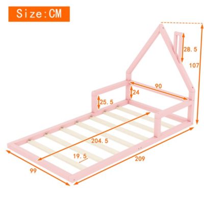 Lit enfant 90x200 cm en pin rose forme maison