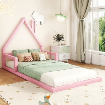 Lit enfant 90x200 cm en pin rose forme maison