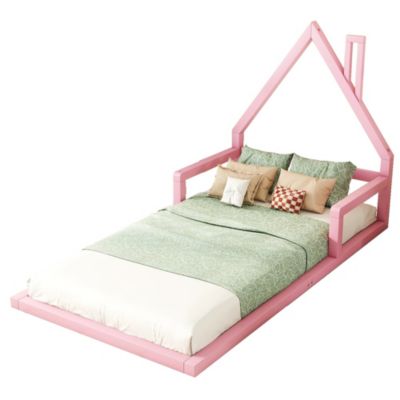 Lit enfant 90x200 cm en pin rose forme maison