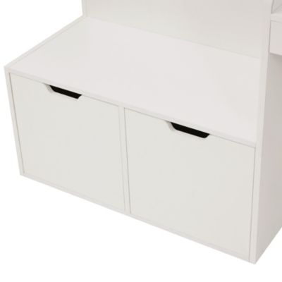 Lit enfant 90x200 cm - Lit simple avec bureau intégré et tiroirs de rangement - Bois massif, pin et MDF - Blanc - Sans matelas