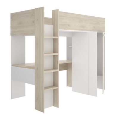 Lit enfant avec bureau et armoire coloris chêne naturel, imitation ...