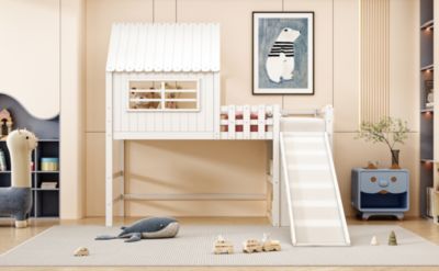 Lit Mezzanine Simple 90 X 200 Cm - Lit Enfant - Avec éclairage LED - Avec Penderie - Avec Tiroir De Rangement Blanc Sans Matelas 97561031