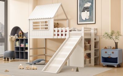 Lit Enfant 90x200 Cm, échelle De Sécurité, Toboggan De Securite Panneau Graffiti Bois Massif Lit Simple Lit Mezzanine Gris 99097958