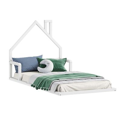 Lit enfant ELOA type Montessori, couchage 90x190 cm, en pin massif lasuré blanc