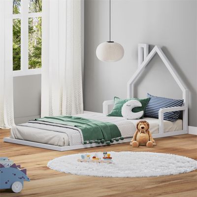 Lit enfant ELOA type Montessori, couchage 90x190 cm, en pin massif lasuré blanc