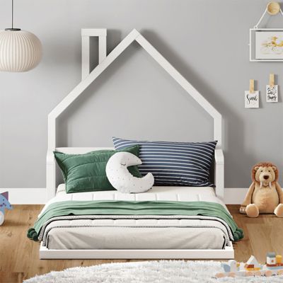 Lit enfant ELOA type Montessori, couchage 90x190 cm, en pin massif lasuré blanc