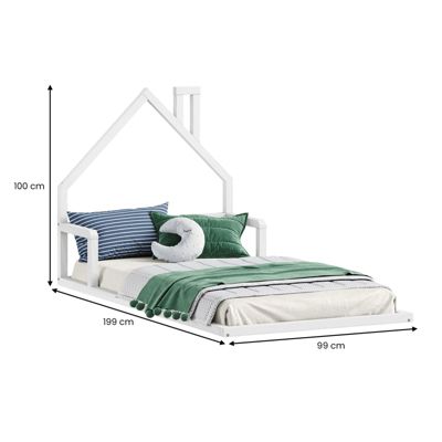 Lit enfant ELOA type Montessori, couchage 90x190 cm, en pin massif lasuré blanc