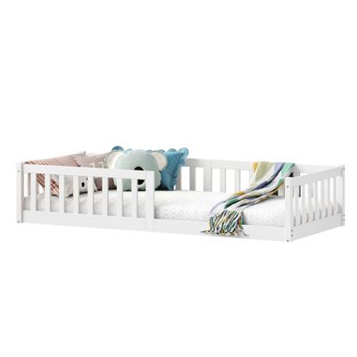 Lit enfant GUSTAVO type Montessori, couchage 90x190 cm, en pin massif lasuré blanc