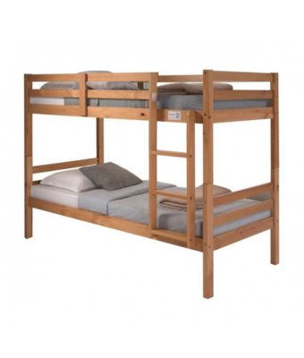 Lit enfant superposé en pin massif couleur chêne - Longueur 199 x Hauteur 154 x Profondeur 104 cm