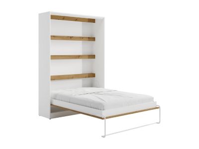 Lit escamotable 140 x 200 cm - Ouverture verticale manuelle - Avec LEDs - Blanc et naturel - RAPILI