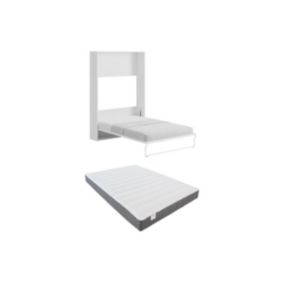 Lit escamotable 140 x 200 cm - Ouverture verticale manuelle - Blanc + matelas - MALINA II