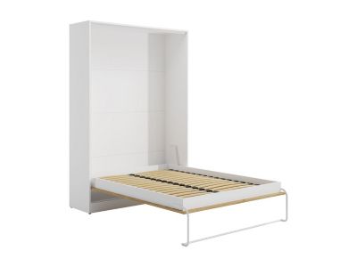Lit escamotable 160 x 200 cm - Ouverture verticale manuelle - Coloris : Naturel et blanc - BEGANIO