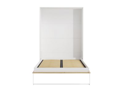 Lit escamotable 160 x 200 cm - Ouverture verticale manuelle - Coloris : Naturel et blanc - BEGANIO