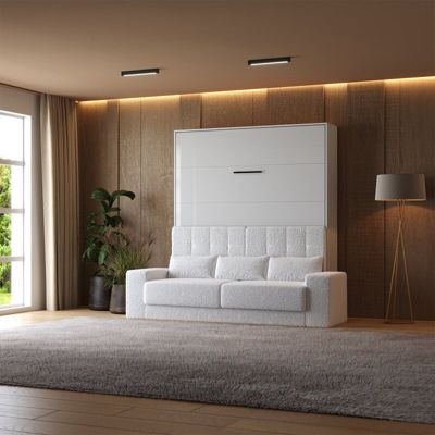 Lit escamotable 160x200cm Vertical Canapé Blanc Lit Mural SUP M1 Blanc-Blanc Brillant